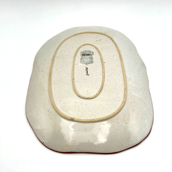 Festive Grasslands Road Snowman Ceramic Serving Platter With Polka Dot Hat & Hol - Picture 4 of 5